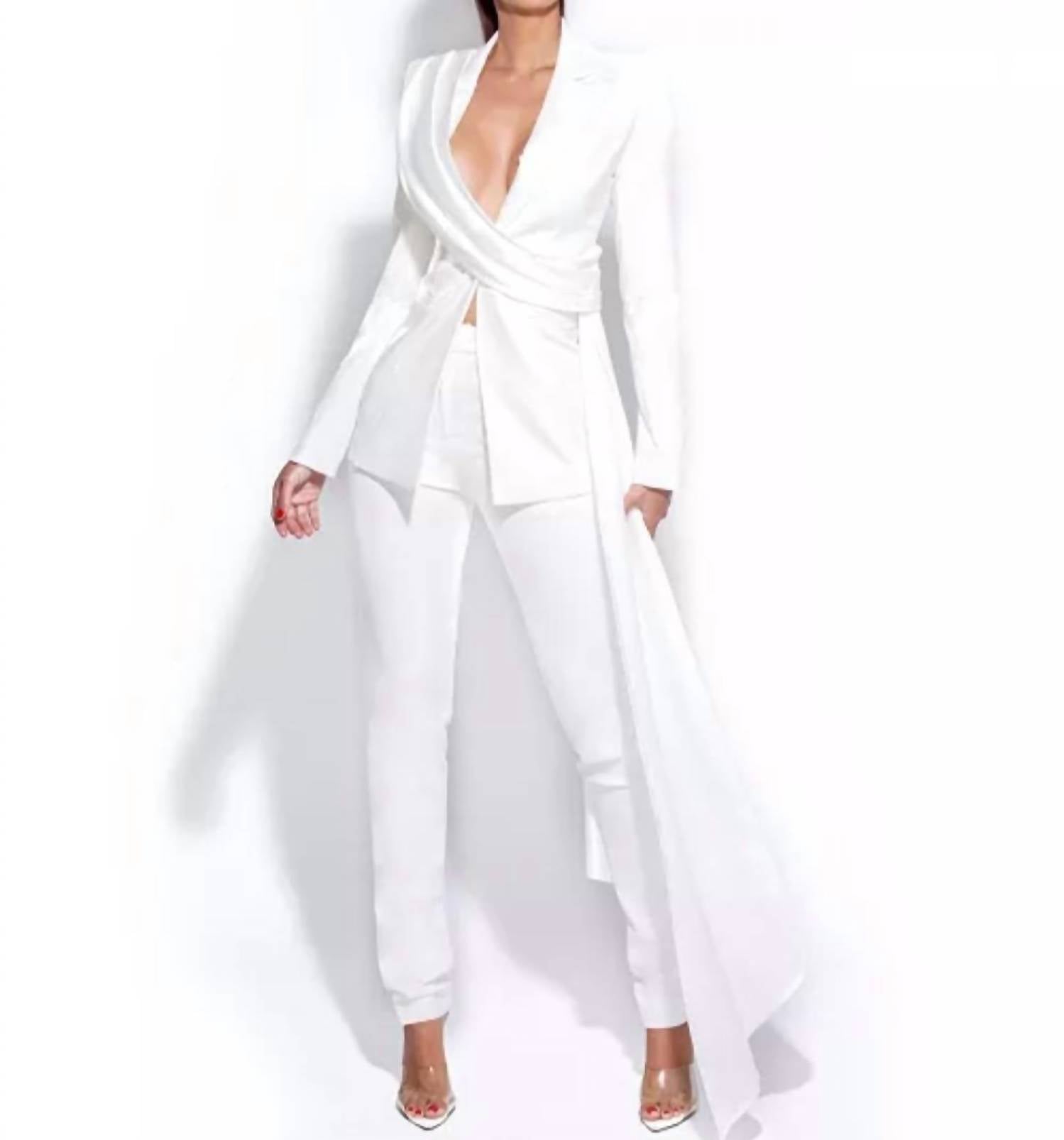 Miss Circle - Women Vandra White Draping Blazer Jacket
