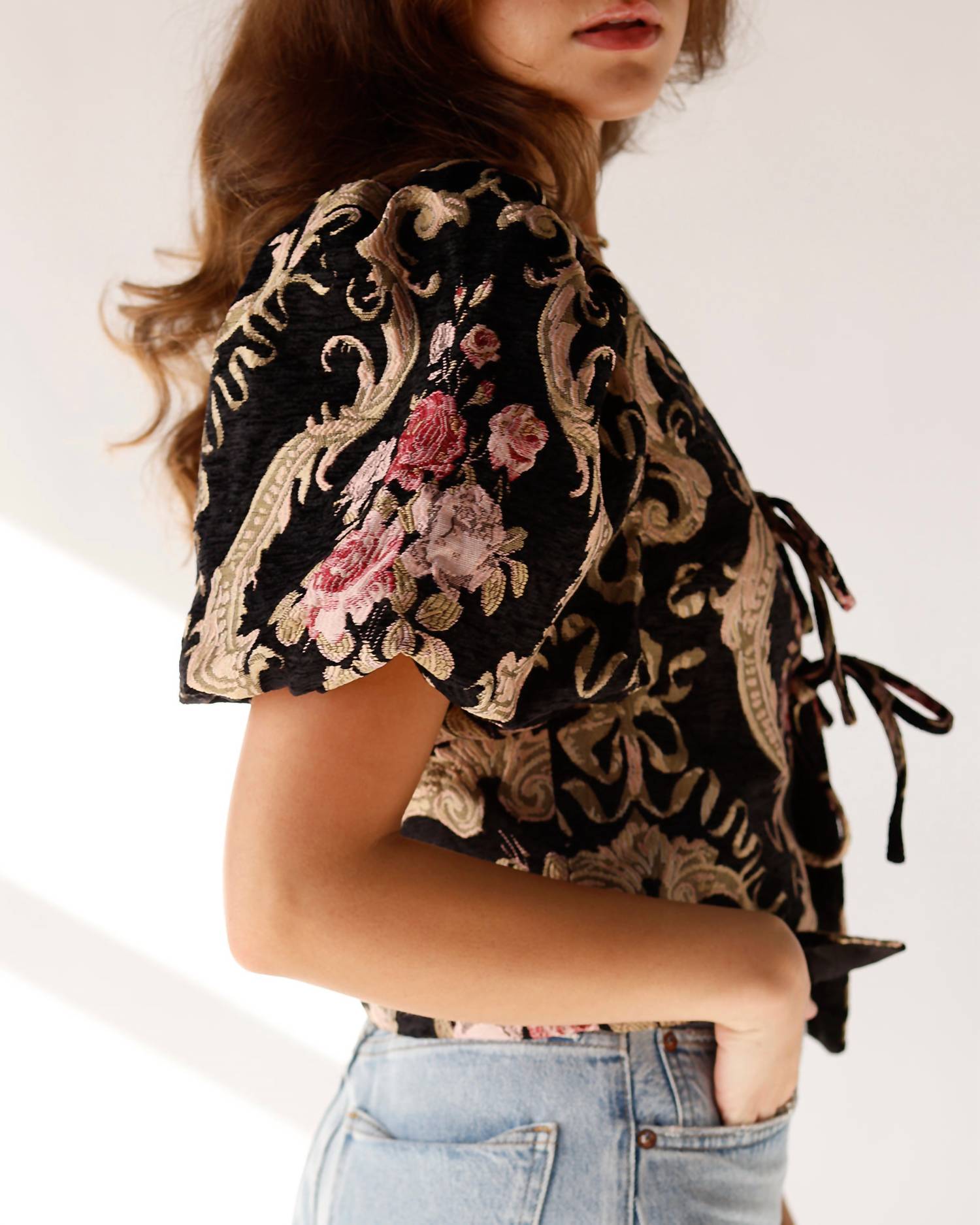 Sofie The Label - GENEVIEVE PUFF SLEEVE TIE-FRONT TOP