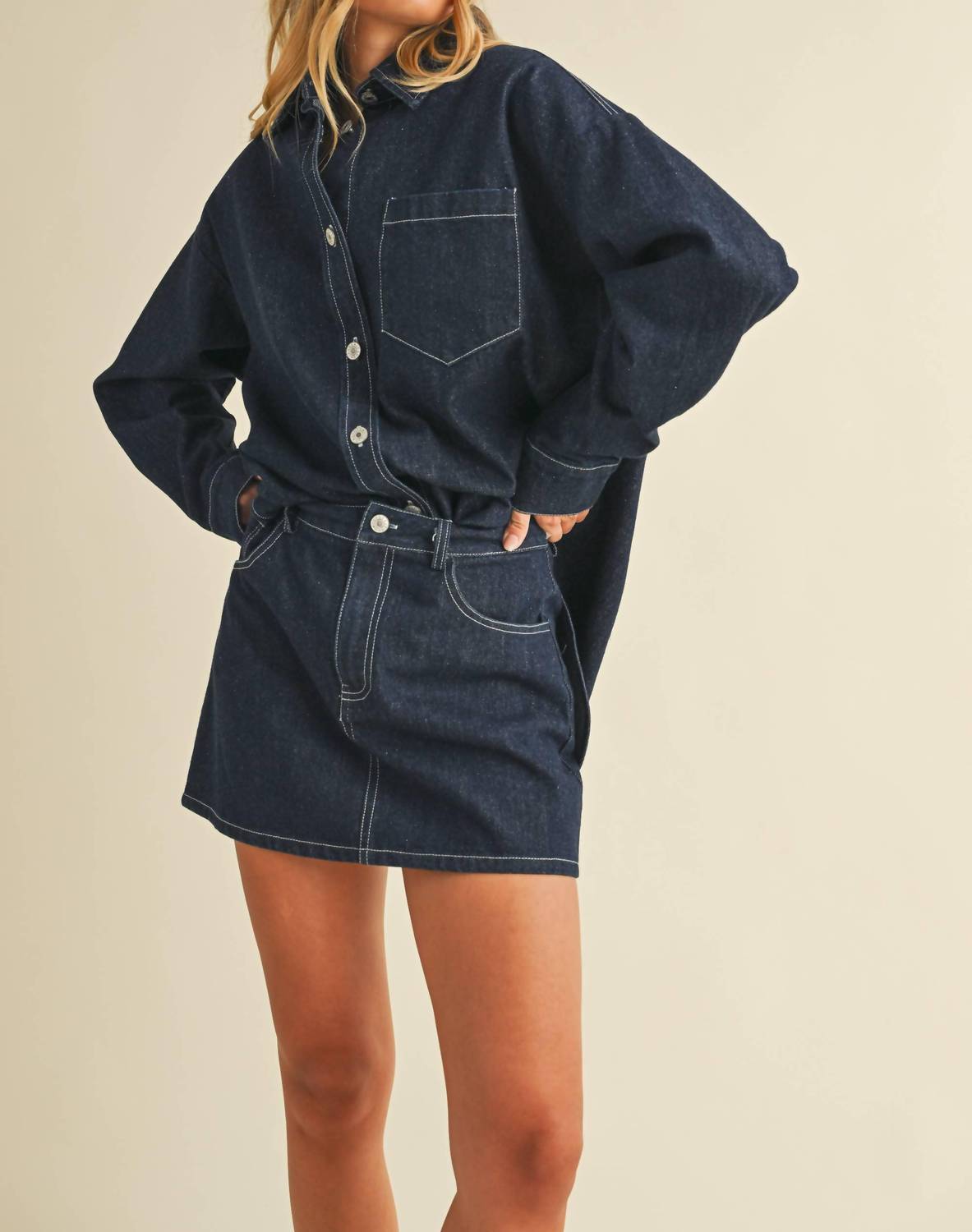 Klesis Cara Denim Mini Skirt in dark blue - women's skirt - alternate view