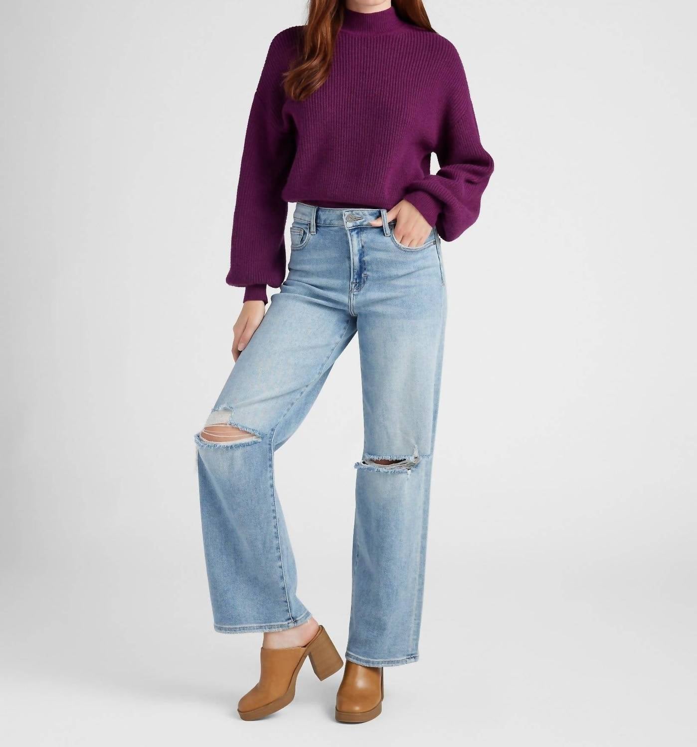 Seventy Eight and Sunny Pacific Mock Neck Marled Sweater in heather eggplant - women's sweater - view 4