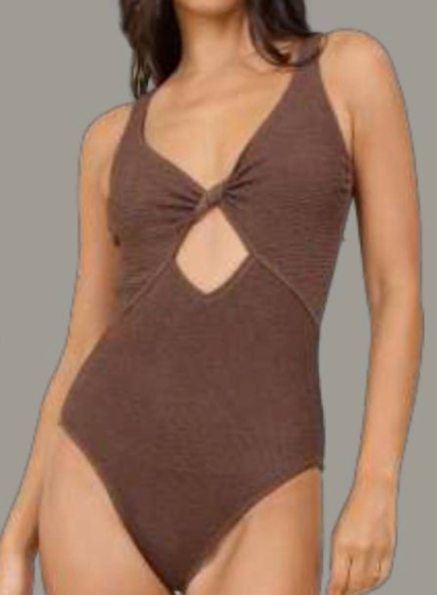 SURF GYPSY Krinkle Front Twist Cut-out One Piece in mocha - women's swimwear