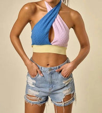 Blue Blush - Color Block Halter Sweater Top