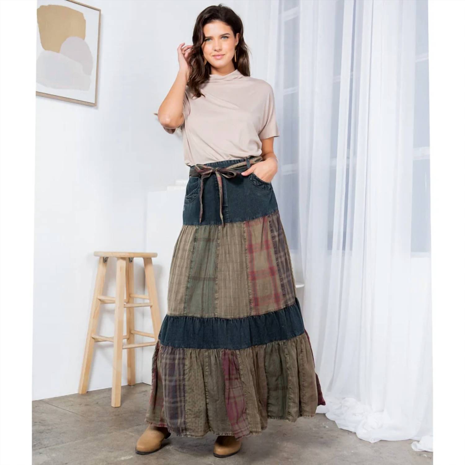 Young Threads - Long Denim Patchwork Skirt