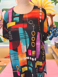 Jess & Jane Women Geneva Short Sleeve Top in black multi - women's shirt
