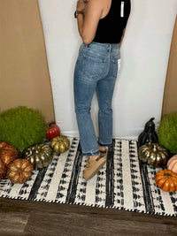 Risen - High Rise Distressed Straight Jeans