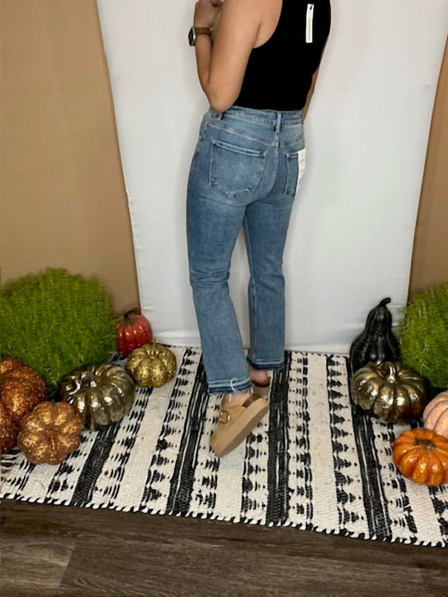 Risen - High Rise Distressed Straight Jeans