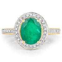 Diana M Jewels Women's Oval Natural Zambian Emerald Fashion Ring (1.87 Ct) - Classic With Diamond Accents in 14k yellow gold - women's jewelry - detail view