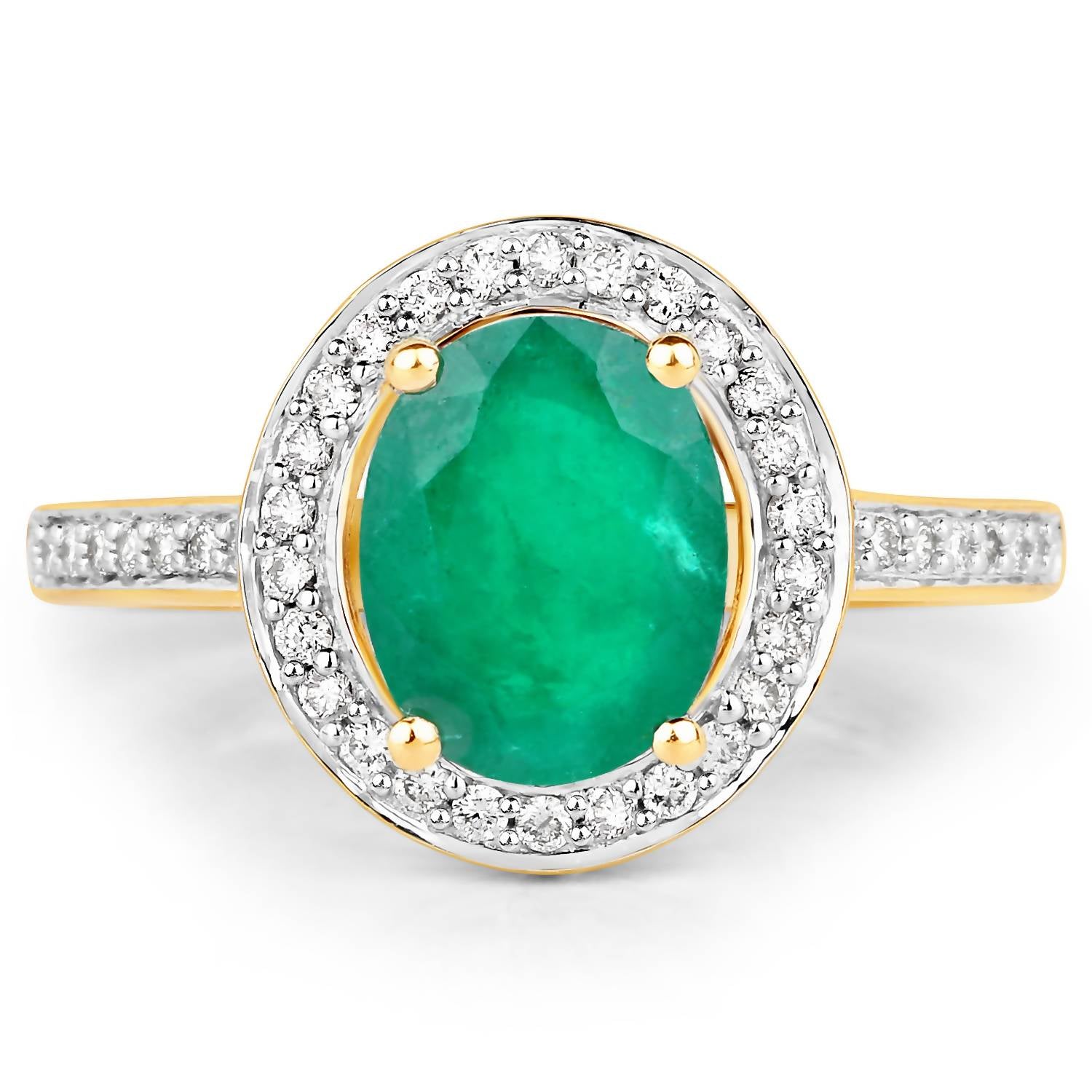 Diana M Jewels Women's Oval Natural Zambian Emerald Fashion Ring (1.87 Ct) - Classic With Diamond Accents in 14k yellow gold - women's jewelry - detail view