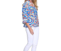 Multiples - Cuffed 3/4 Flounce Sleeve Notch Neck Ruffle Top