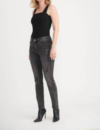 Joseph Ribkoff Distressed Slim Cropped Jeans in charcoal dark grey - women's jeans - detail view