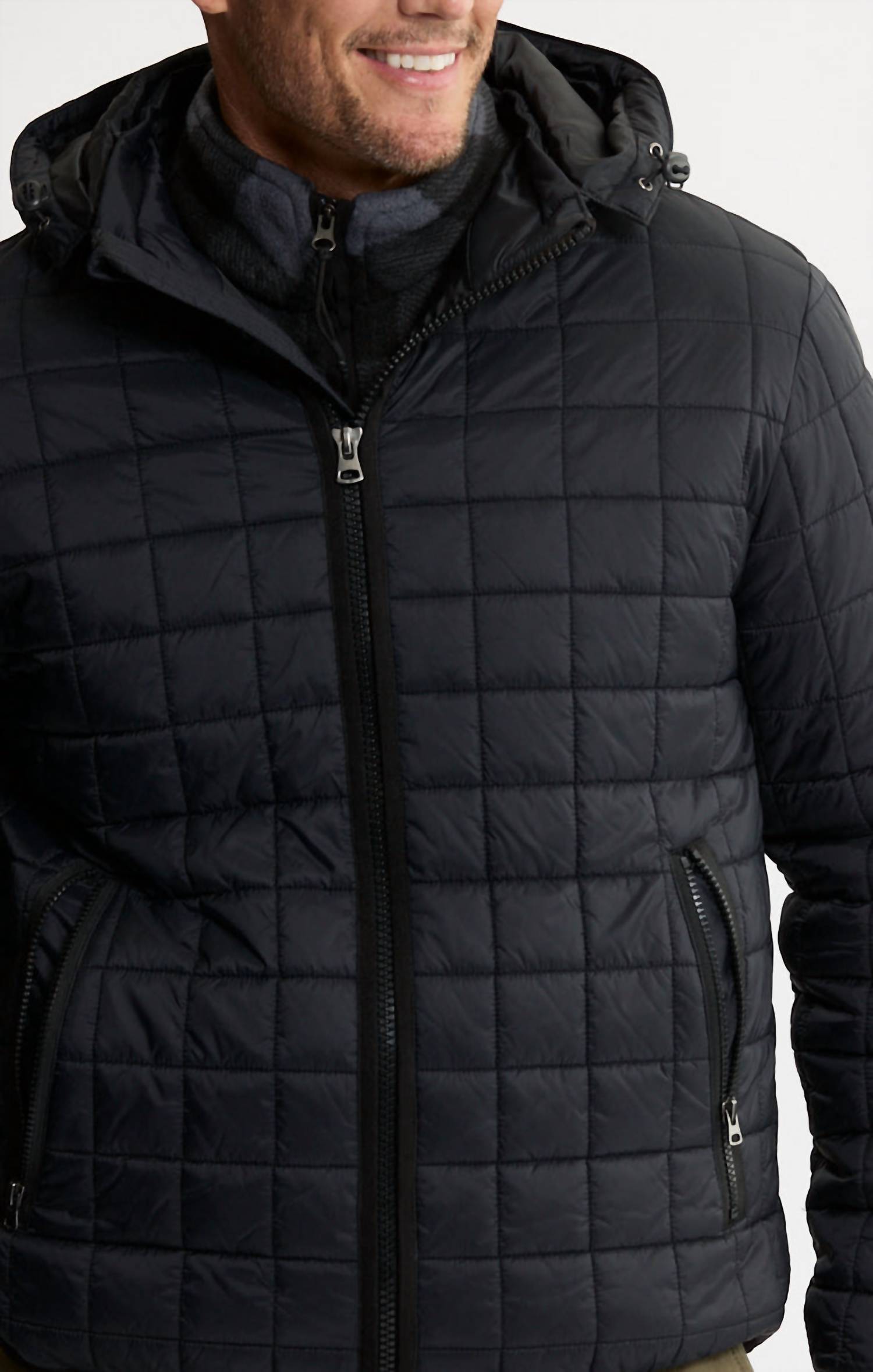 JACHS NEW YORK Light Quilted Hooded Puffer Jacket in black - men's jacket - detail view