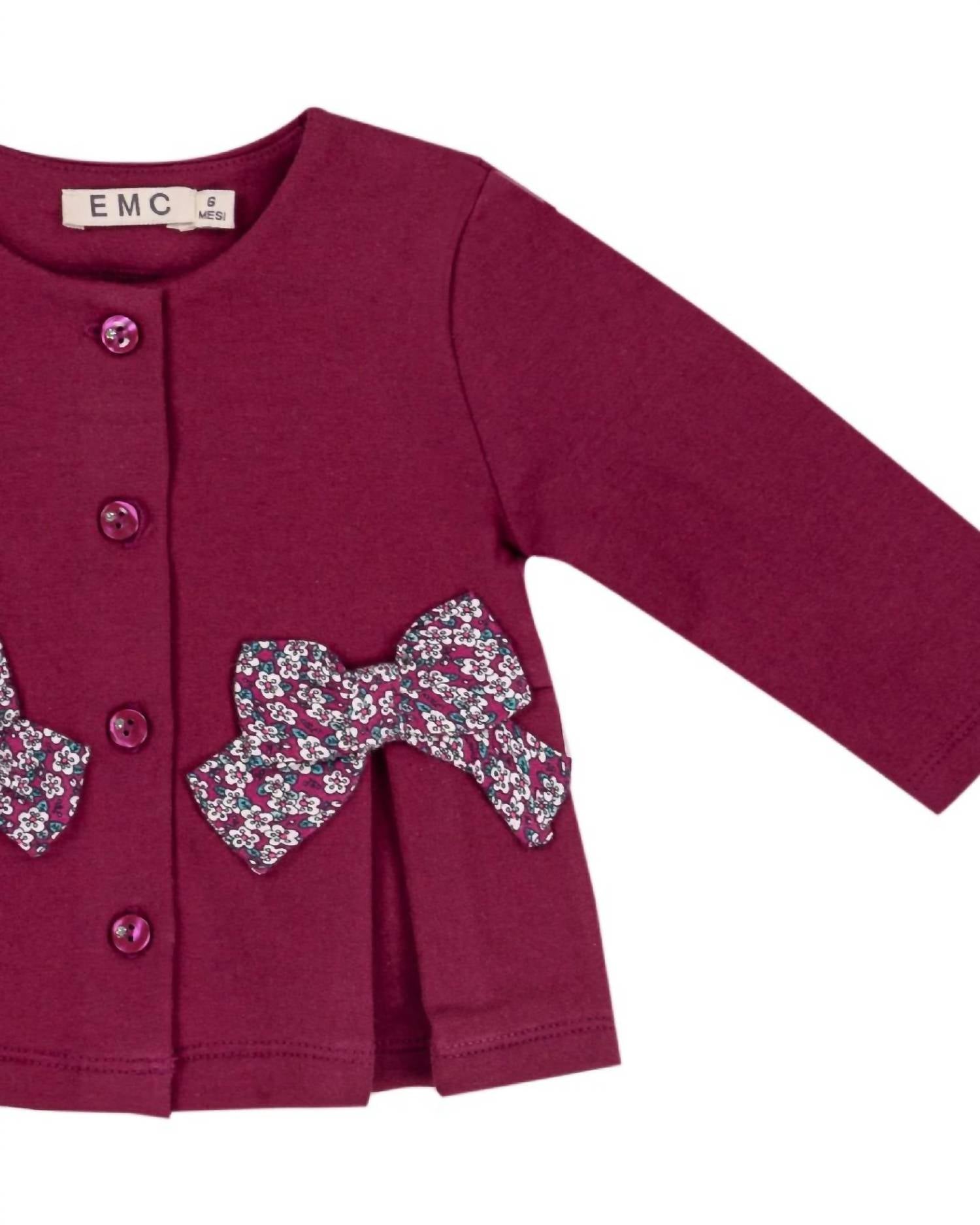 Emc - Girl's Cardigan With Button Front And Bow Detailing