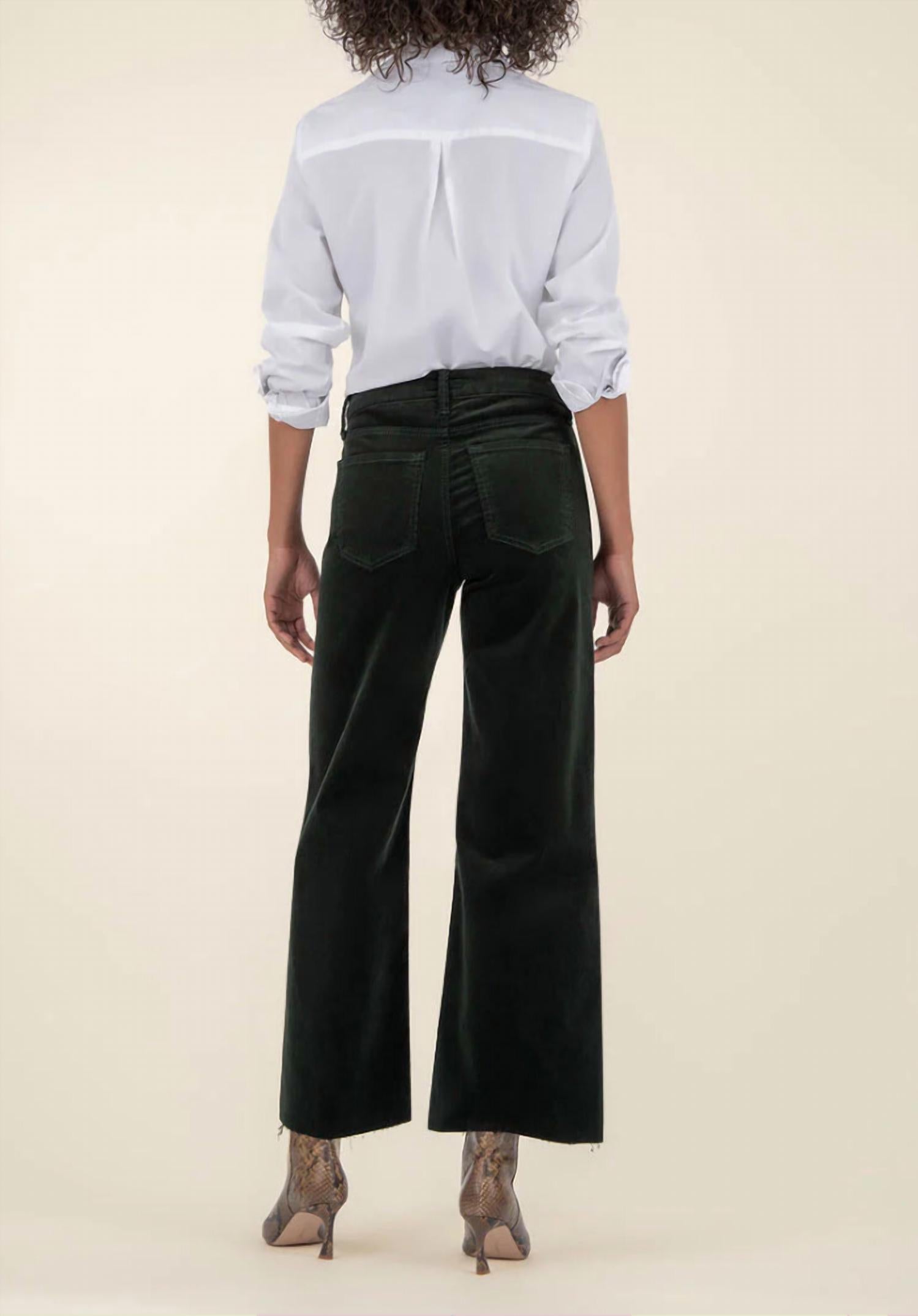 KUT FROM THE KLOTH Meg High Rise Fab Ab Wide-leg Pants in pewter green - women's pants - detail view