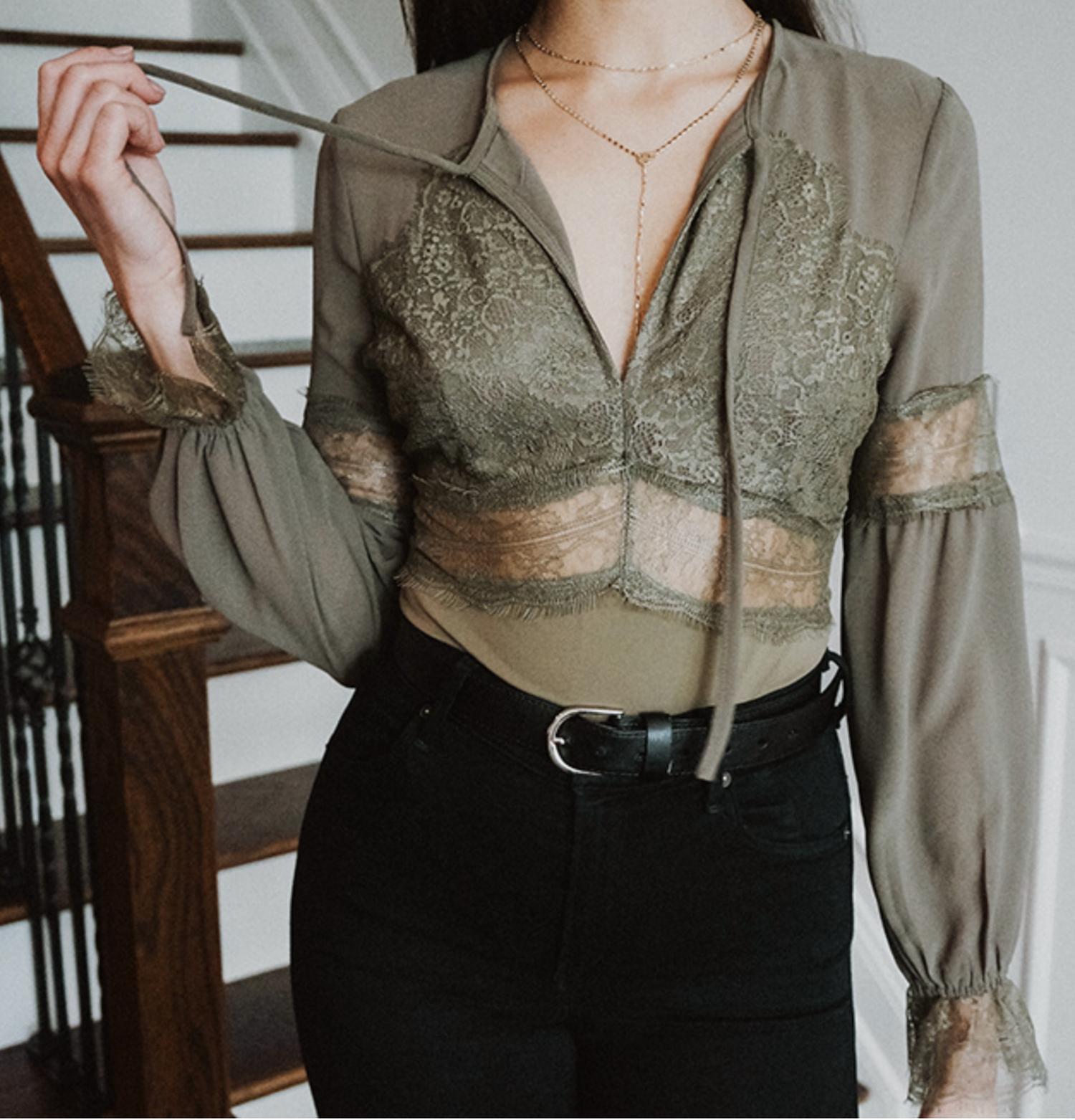Strut & Bolt - Lace detail long sleeve bodysuit