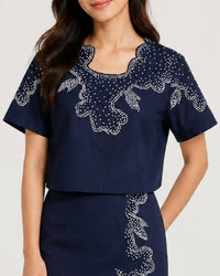 Never a Wallflower French Knot Top in navy - women's blouse