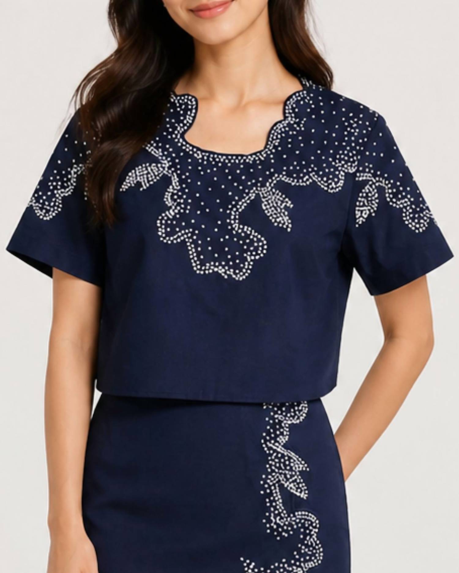 Never a Wallflower French Knot Top in navy - women's blouse