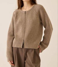 DEMYLEE New York Erica Bomber-style Cardigan in heather brown - women's cardigan