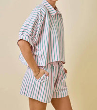 Day + Moon - Palm Springs Striped Boxy Cropped Shirt With Shorts Set