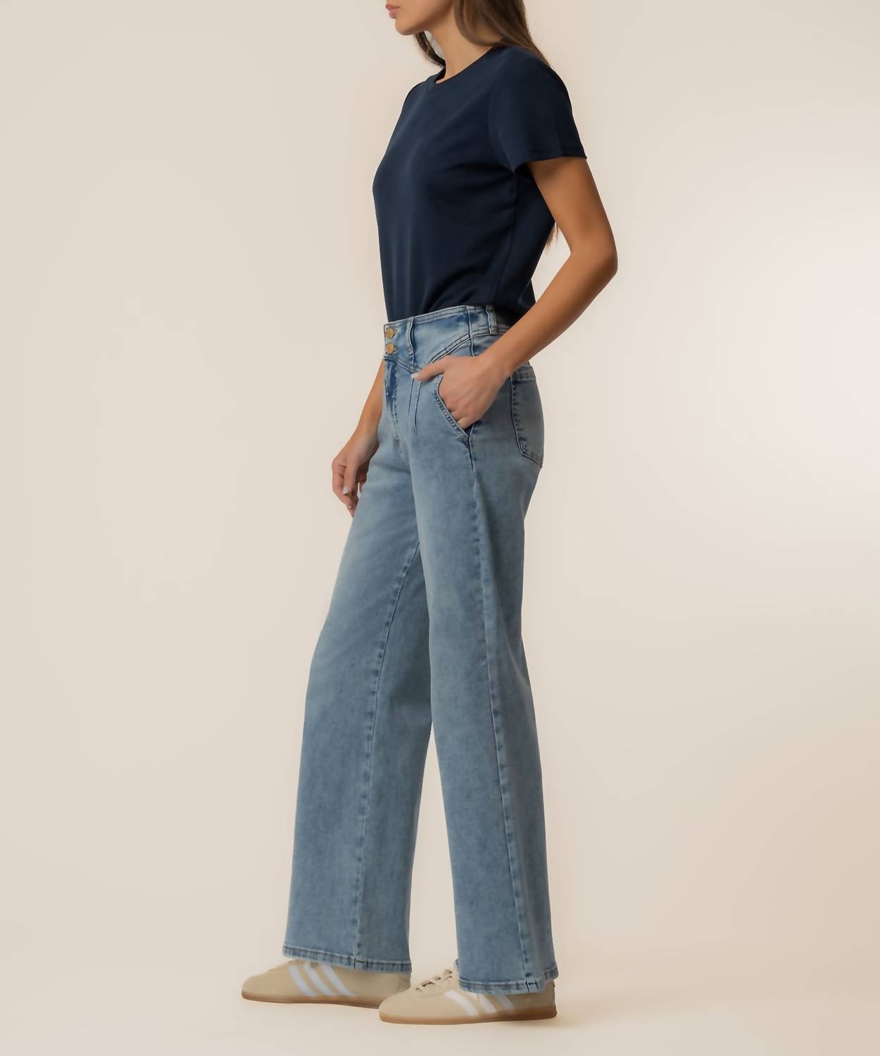 KUT FROM THE KLOTH Meg High Rise Wide Leg Jeans in zenith with medium base wash - women's jeans - alternate view