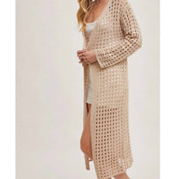 Bluivy - Open Knit Long Line Duster Cardigan