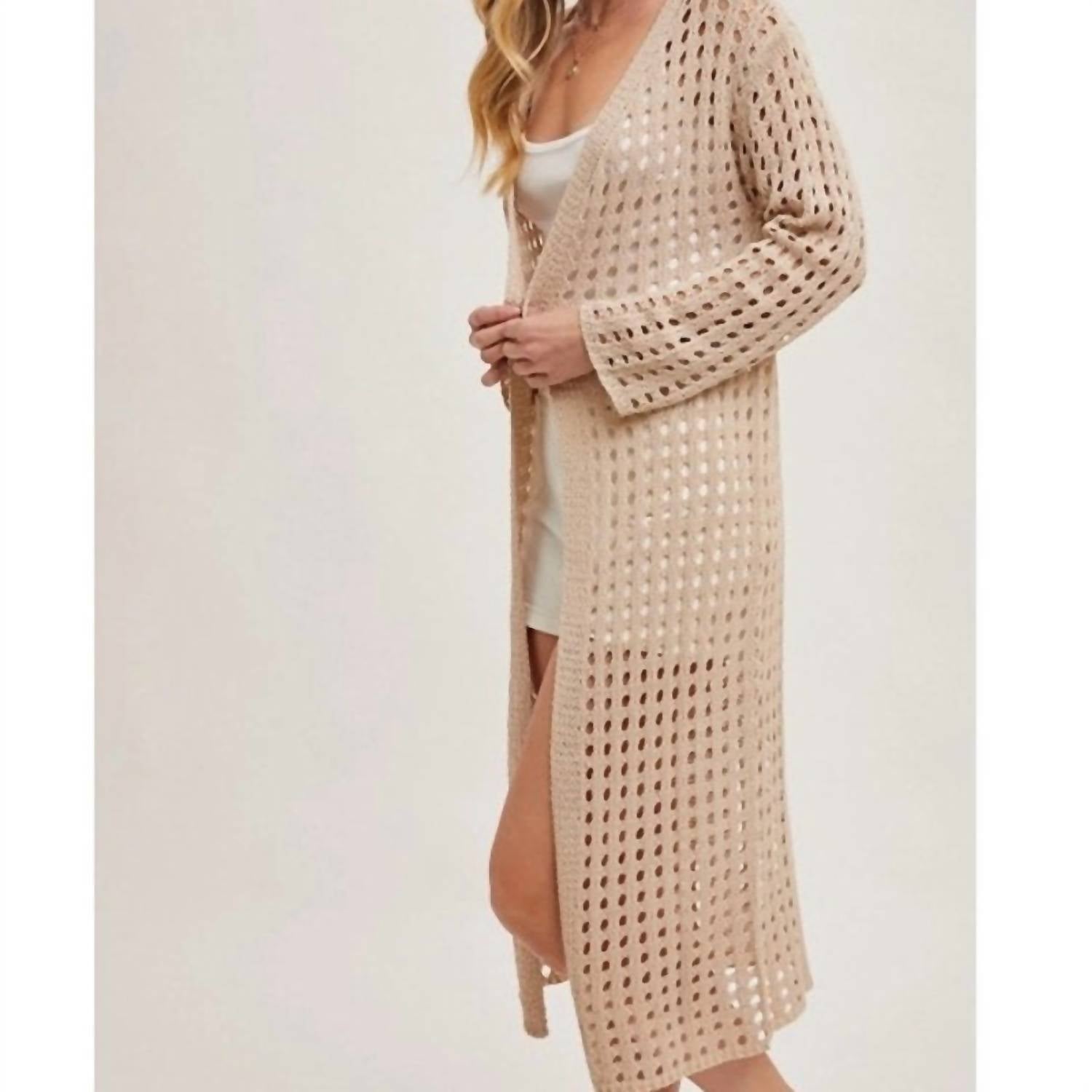Bluivy - Open Knit Long Line Duster Cardigan