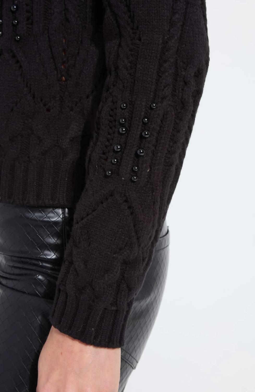 Lysse Eliza Cozy Embelished Cable Sweater in black - women's sweater - view 4