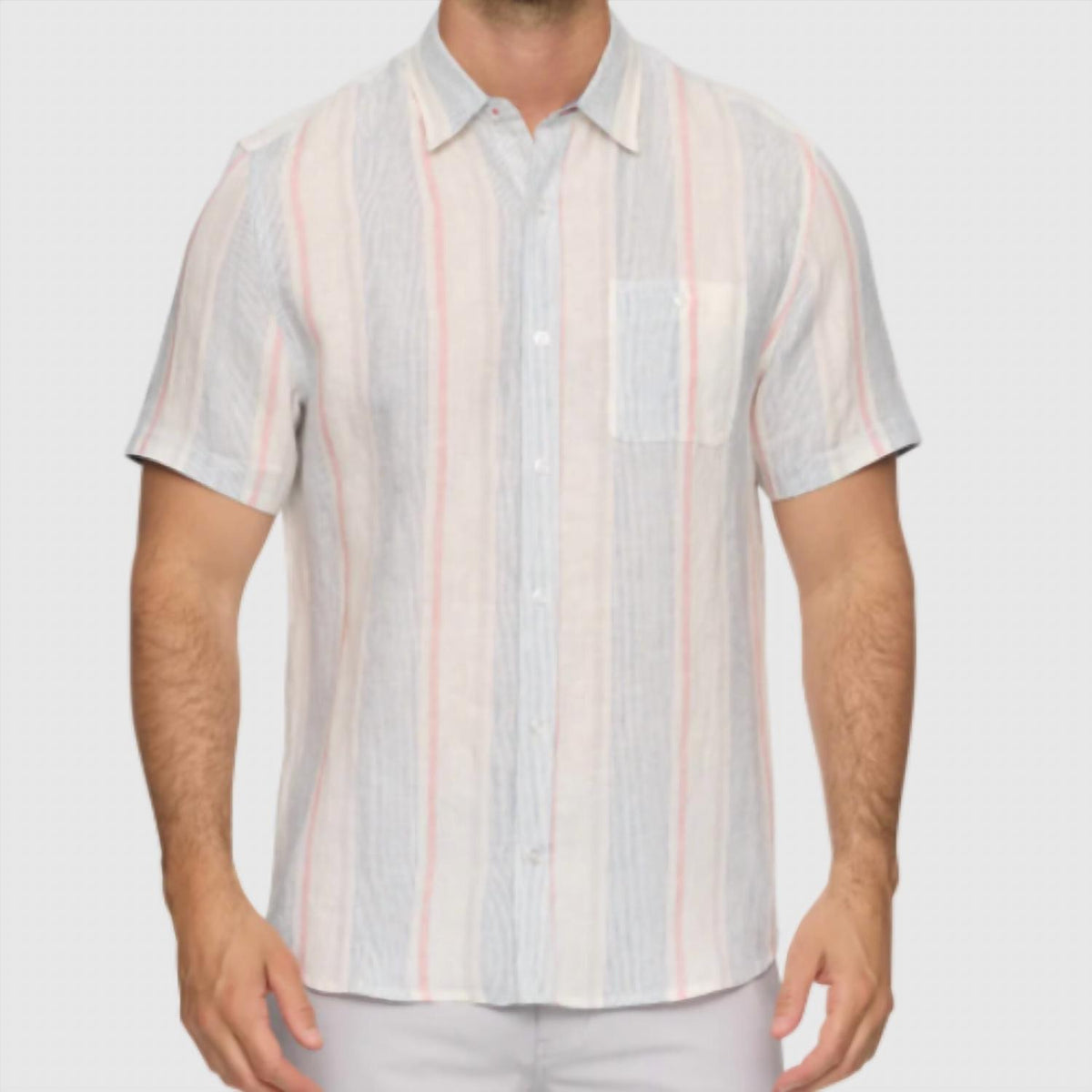 Flags & Anthem - Brent Short Sleeve Stripe Linen Shirt