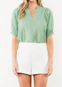 Thml - Crinkled Split Neck Puff Sleeve Top