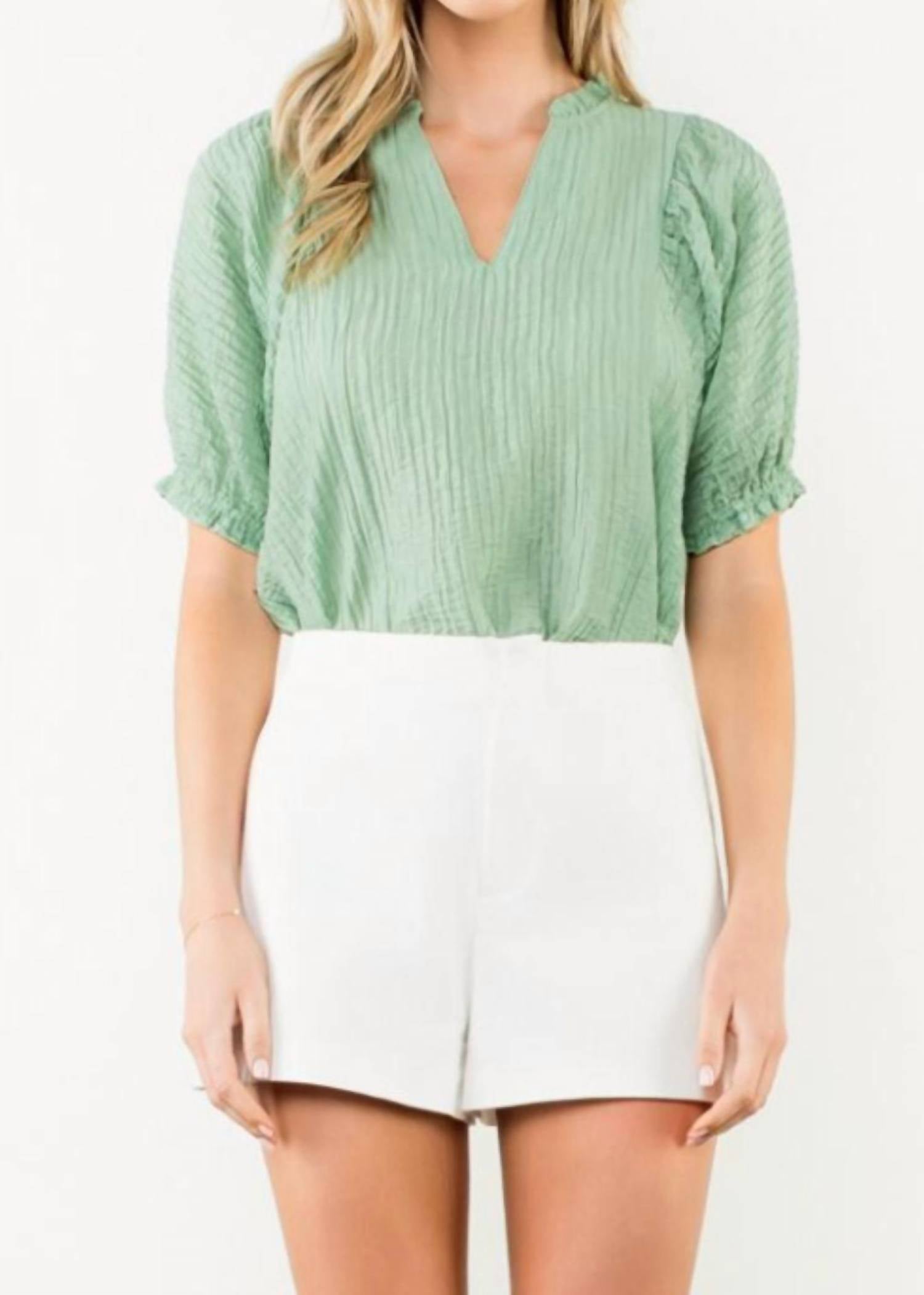 Thml - Crinkled Split Neck Puff Sleeve Top