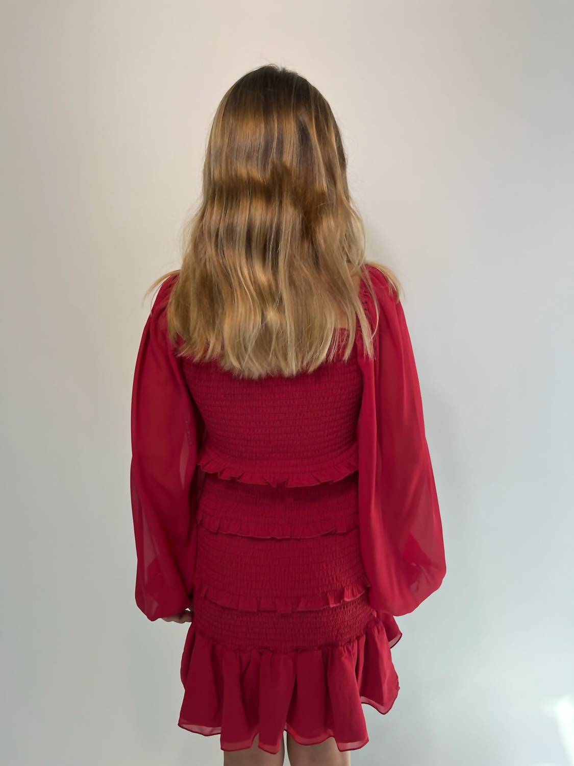 Katie J NYC Girls Laila Dress in red silky georgette - kids' dress - detail view