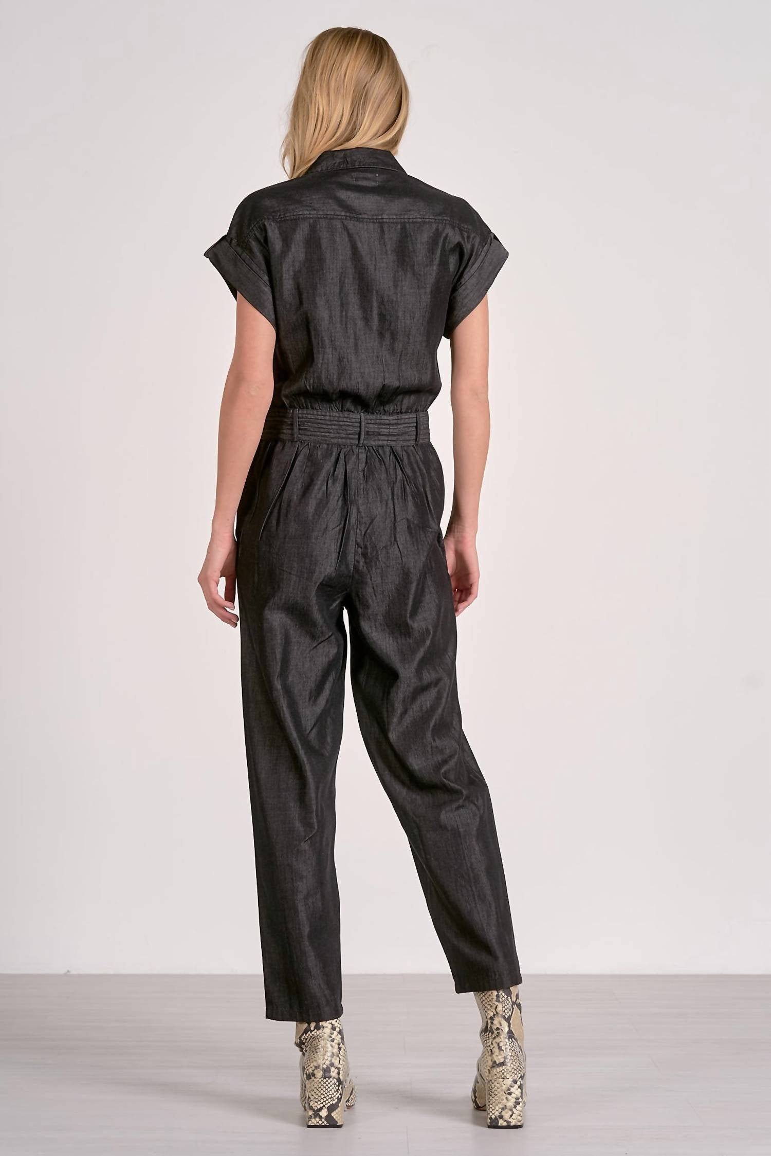 Elan - Short Sleeve Tie Belt Jumpsuit