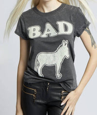 Recycled Karma Bad Burn Out Graphic Tee Shirt in grey - women's t-shirt - detail view