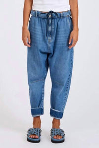 ONE TEASPOON Outcasts Low Waist Drop Crotch Harem Denim Jeans in bright blue - women's jeans