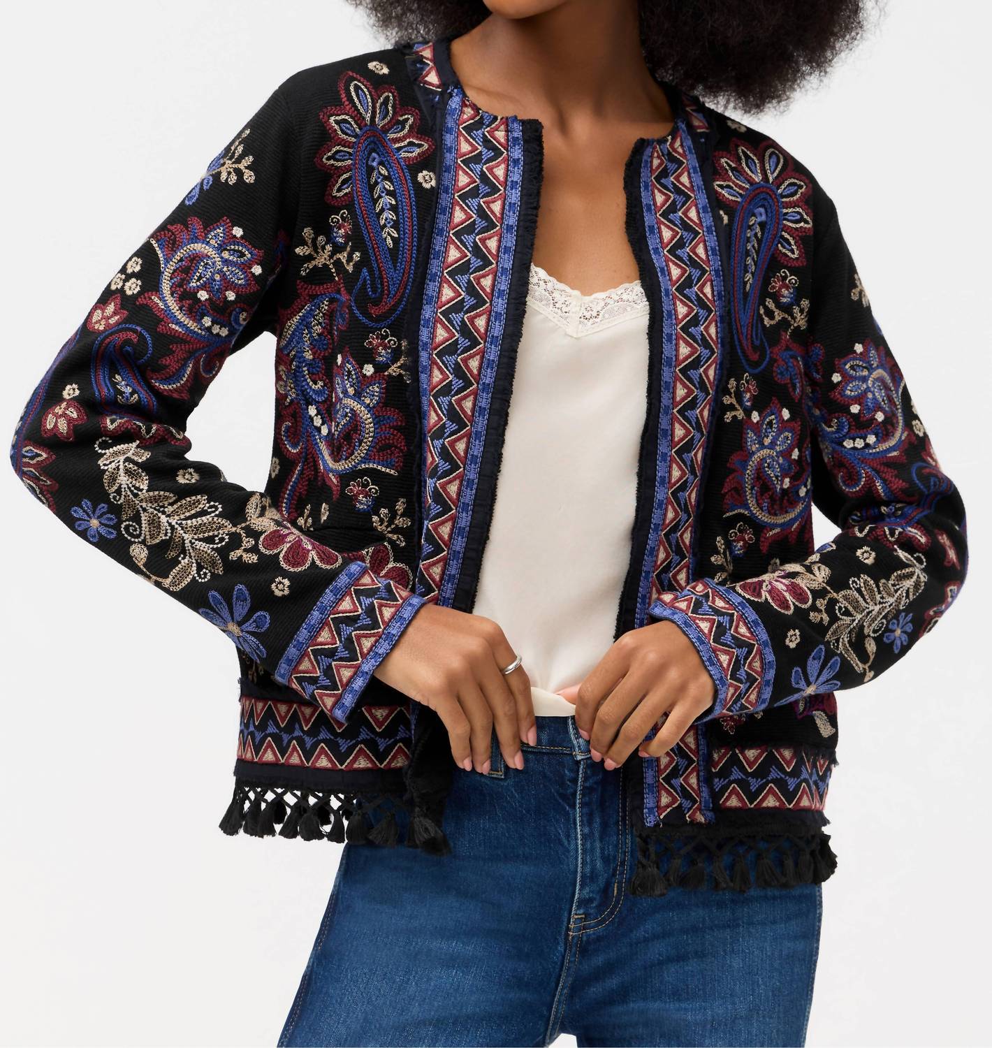 Johnny Was MONTANNA KATIUSKA SHORT FRINGE JACKET in black - women's jacket