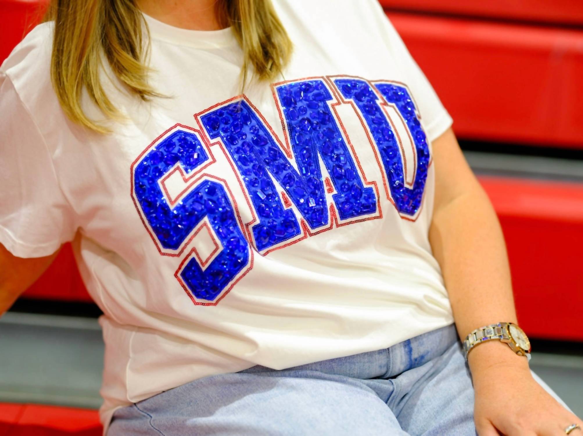 QUEEN OF SPARKLES Smu Jeweled Letter Tee in white - women's t-shirt - view 7