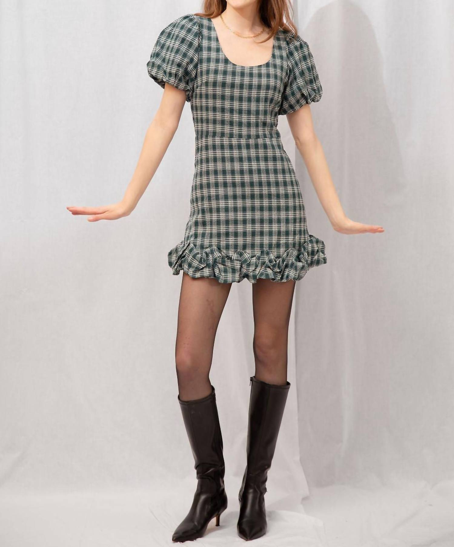 Peach Love - Noelle Plaid Mini Dress
