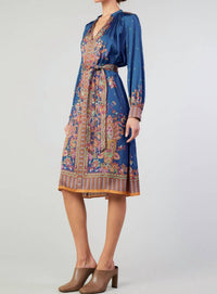 current air Border Print Long Sleeve Dress and Sash in navy - women's dress - view 4