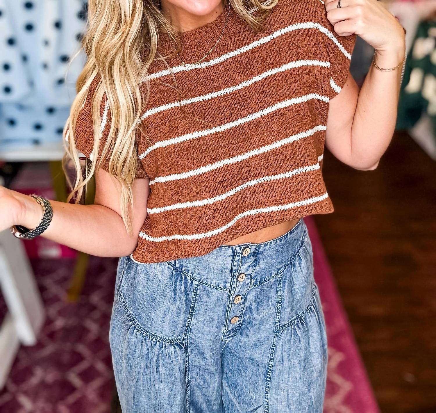 Very J - Striped Knit Sweater Vest Top
