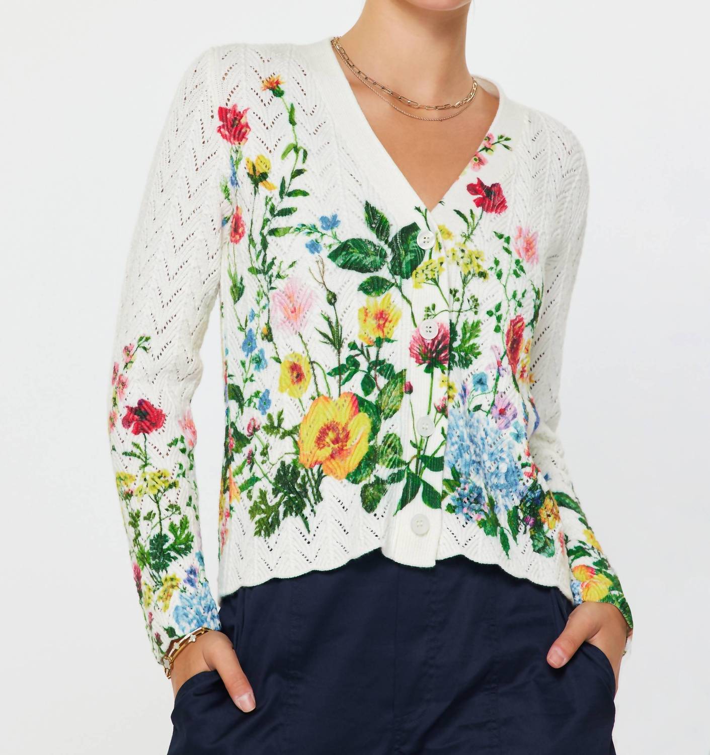 current air Floral Print Scalloped Cardigan in multi - women's cardigan