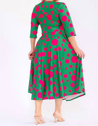 Karen T Design Polka Dot A-line Midi Dress in green - women's dress - detail view