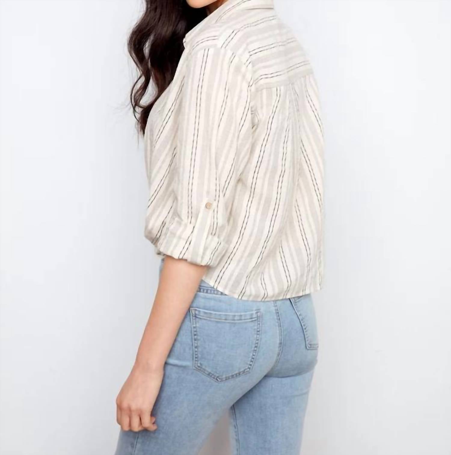 Charlie B - Striped Cotton-Linen Blend Shirt With Front Twist