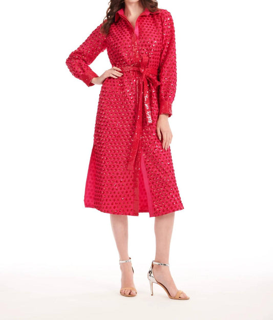 Emily Shalant - Sequin Dot Midi Shirt Dress
