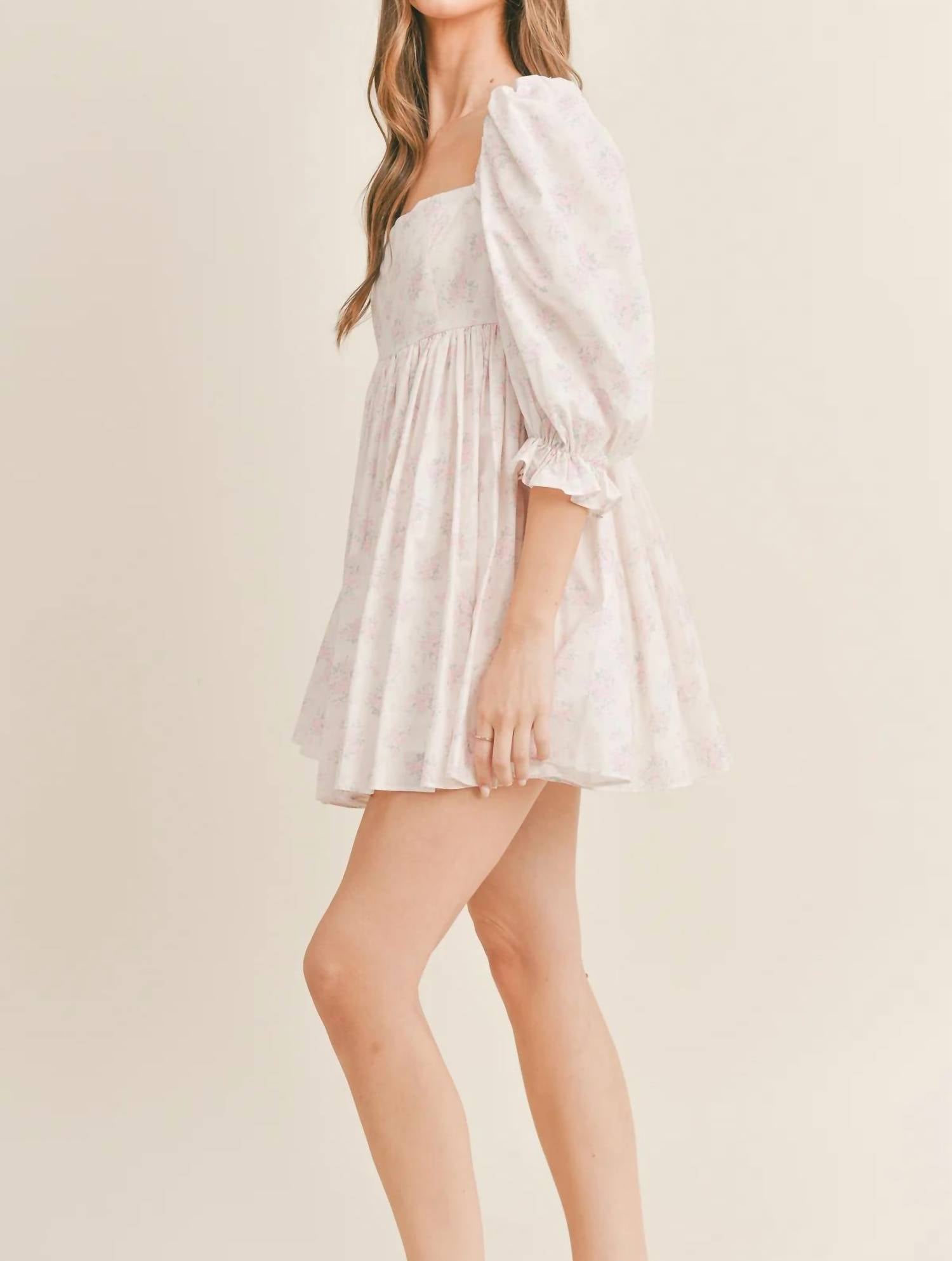 Mable - FLORAL PRINT PUFF SLEEVE SQUARE NECK MINI DRESS