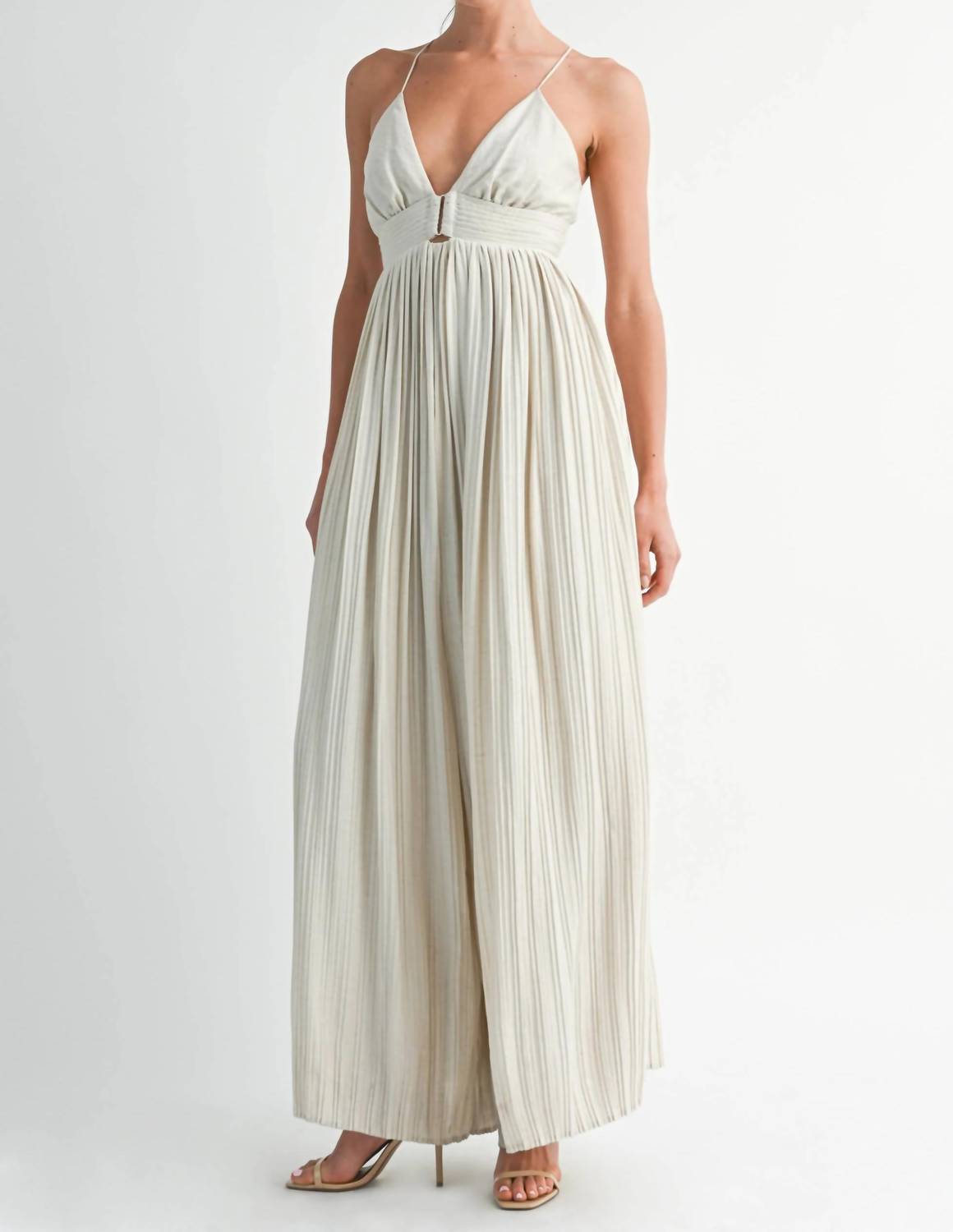 Endless Blu. - Golden Grace Wide Leg V-neck Jumpsuit