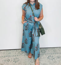 Ivy Jane Block Print Jumpsuit in slate - women's pants