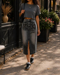 Surelymine - Raven Washed Cargo Midi Skirt
