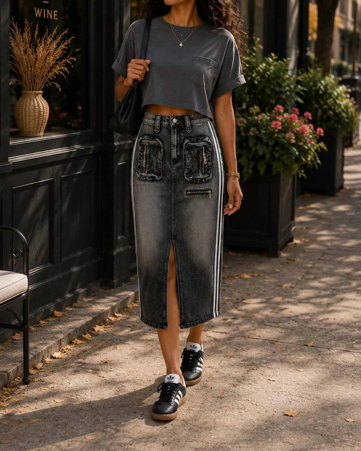 Surelymine - Raven Washed Cargo Midi Skirt