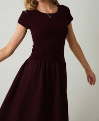 Sunday Edition Round Neck Mix Midi Dress in burgundy - women's dress - detail view