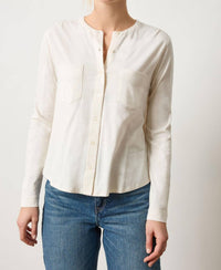 Lilla P Mandarin Collar Button Down Shirt in talc - women's shirt