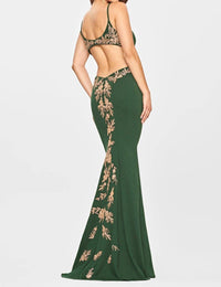 FAVIANA Jersey Cutout With Applique Gown in emerald gold - women's dress - detail view